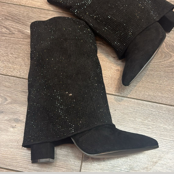 Black Faux Suede Crystal  Ankle Boots
