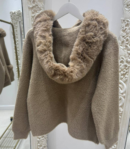 Mishca ~ Thick Fur Knit Hooded Cardigan/Jacket
