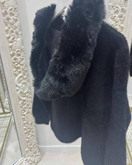 Mishca ~ Black or Beige Thick Fur Knit Zip Up Hooded Cardigan/Jacket