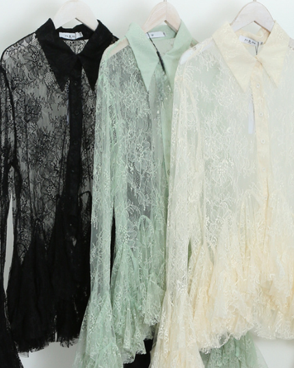 Victoria ~  Lace Frill Hem & Cuff Blouse