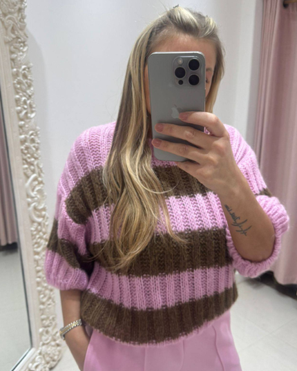 Sienna ~ Short Sleeved Striped Knitted Jumper