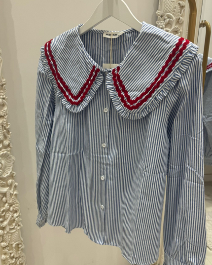 Imogen ~ Navy & White Striped Shirt