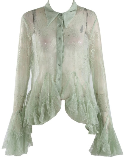 Victoria ~  Lace Frill Hem & Cuff Blouse