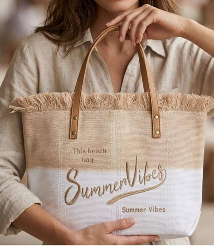 Summer Vibes ~ Large Cream Ombre Beach Bag