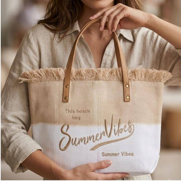 Summer Vibes ~ Large Cream Ombre Beach Bag