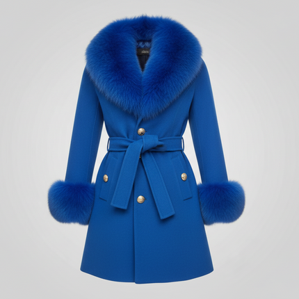 Bright Blue Luxury Fur Cashmere Coat