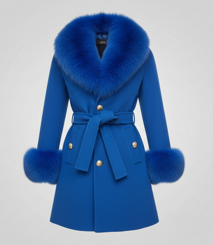 Bright Blue Luxury Fur Cashmere Coat