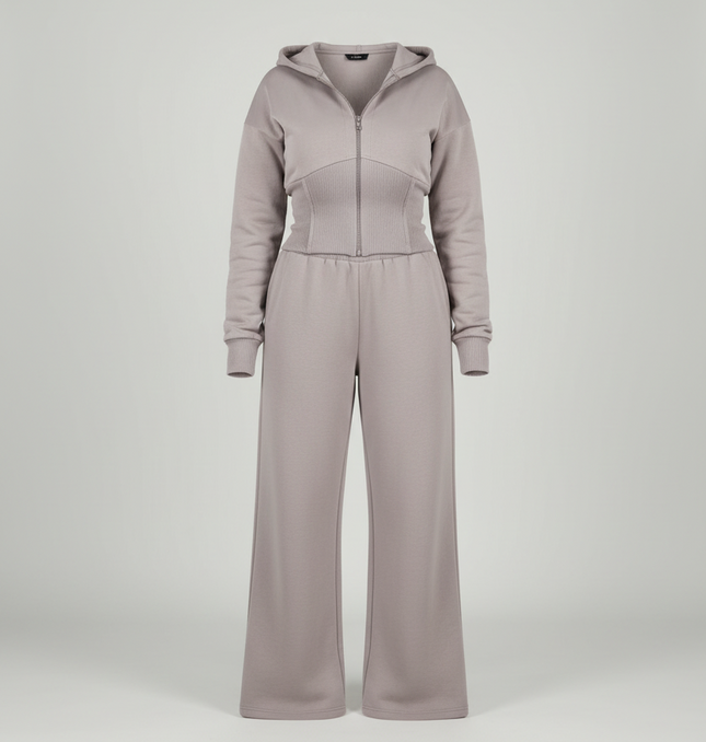 Jodie  ~  Hooded Top With Wide Leg Trousers Fleece Lined Lounge Set