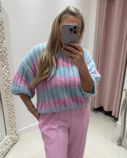 Sienna ~ Short Sleeved Striped Knitted Jumper