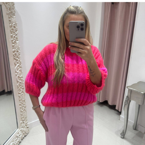 Sienna ~ Short Sleeved Striped Knitted Jumper