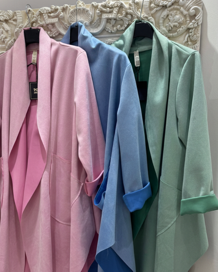 Sofia ~ Faux Suede Waterfall Pastel Mid Length Jacket
