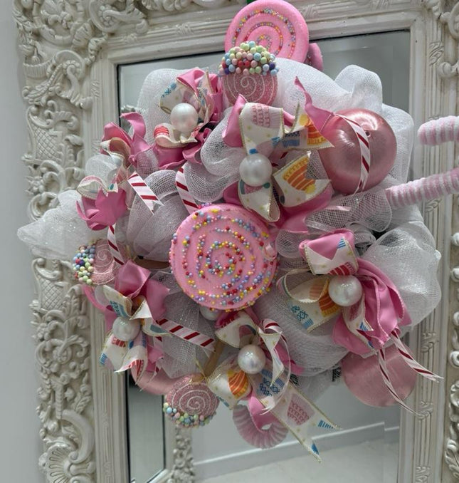Large Luxury Pink Candy Christmas Wreath