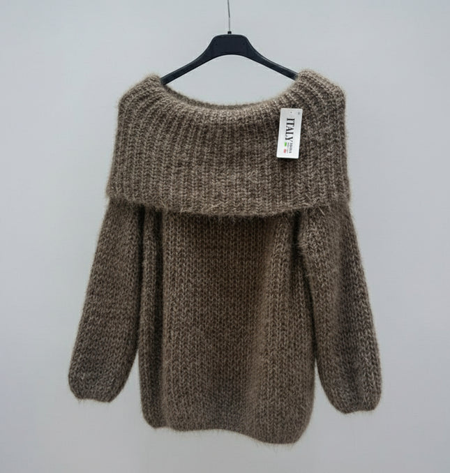 Connie ~ Luxury Knit Bardot Jumper ~ Mocha