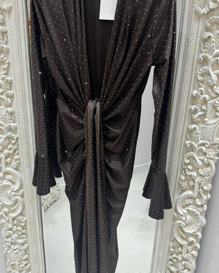 Angel ~ Diamante Sparkle Long Sleeve Knot Detail Midi Dress