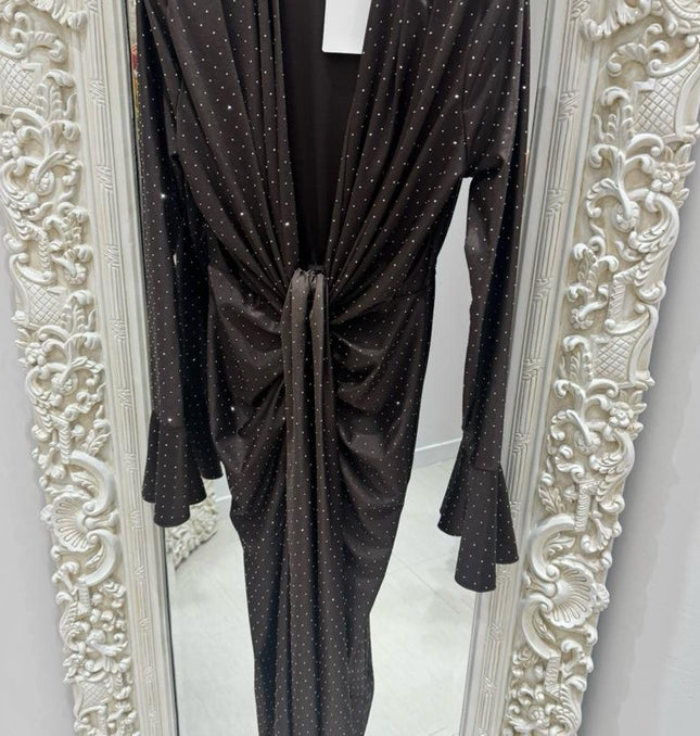 Angel ~ Diamante Sparkle Long Sleeve Knot Detail Midi Dress