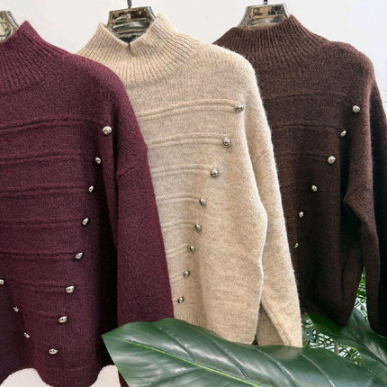Soft Knit Military Style Jumper With Stud Detail