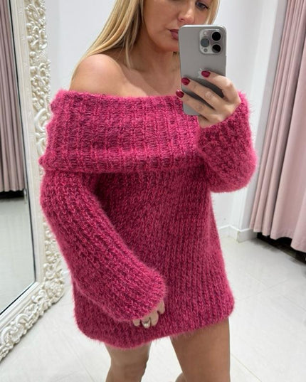 Connie ~ Luxury Knit Bardot Jumper ~ Raspberry Pink