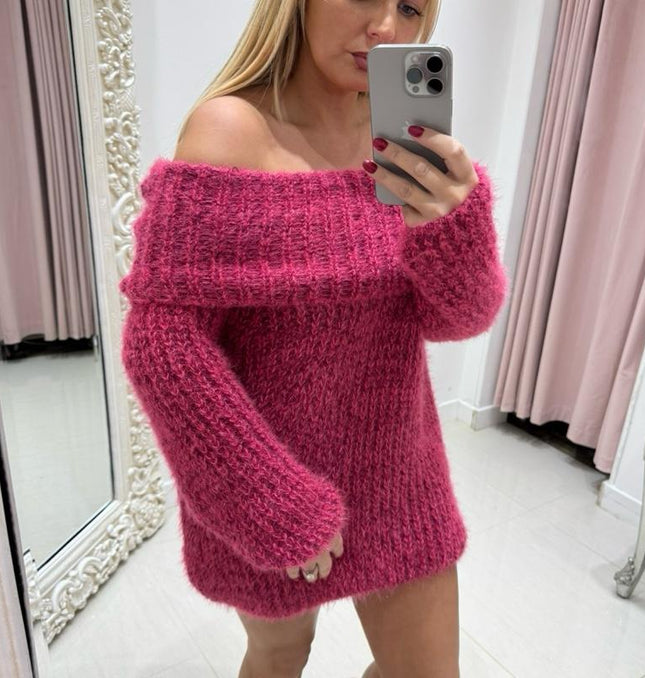 Connie ~ Luxury Knit Bardot Jumper ~ Raspberry Pink