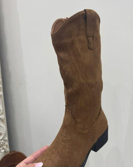 Dallas Faux Suede Camel Mid Length Western Cowboy Boot