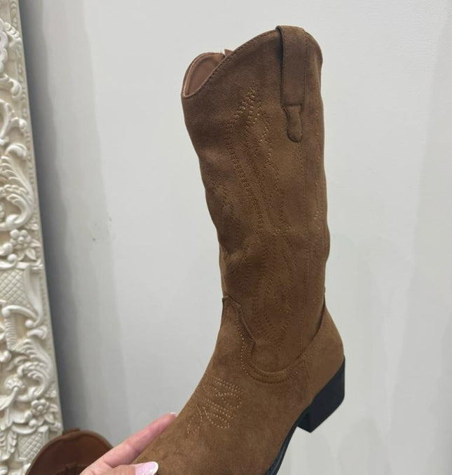 Dallas Faux Suede Camel Mid Length Western Cowboy Boot