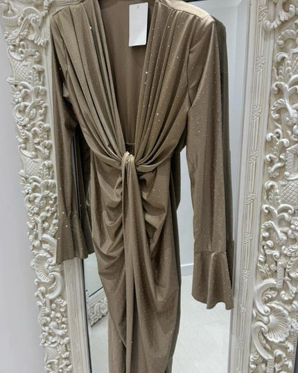 Angel ~ Diamante Sparkle Long Sleeve Knot Detail Midi Dress