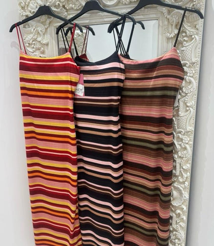Suzie ~ Stripe Midi Dress With Built In Padding