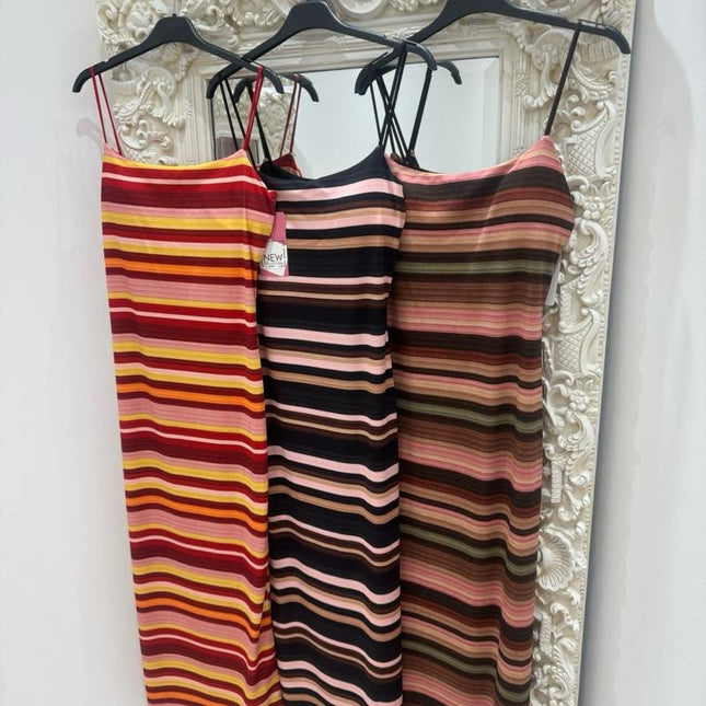 Suzie ~ Stripe Midi Dress With Built In Padding
