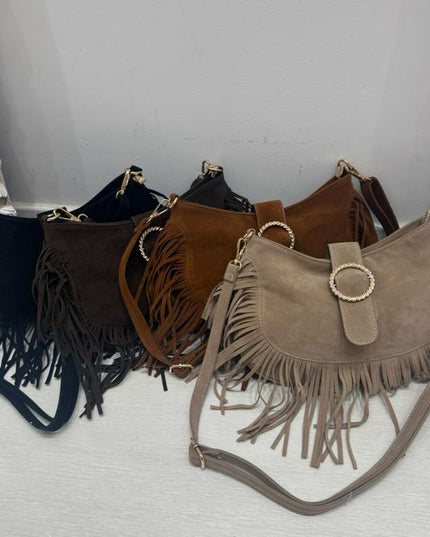 Elena ~ Faux Suede Tassle Handbag