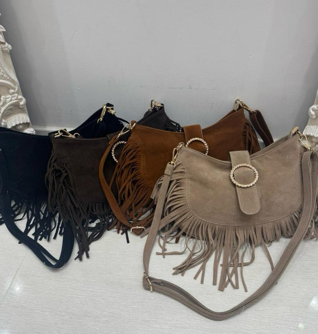 Elena ~ Faux Suede Tassle Handbag
