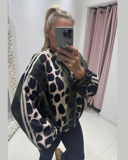 Lana ~ Animal Print Thick Silky Fabric Bomber Jacket