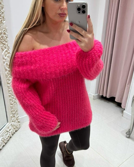 Connie ~ Luxury Knit Bardot Jumper ~ Hot Pink