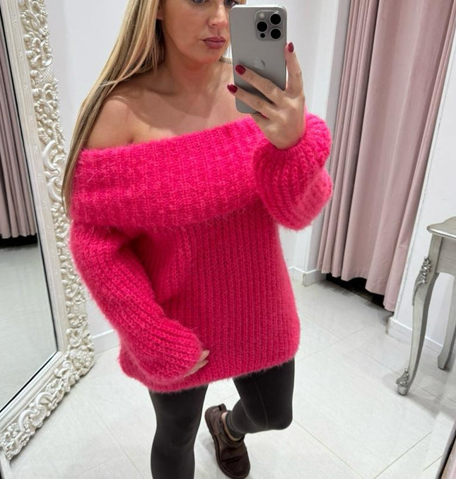 Connie ~ Luxury Knit Bardot Jumper ~ Hot Pink