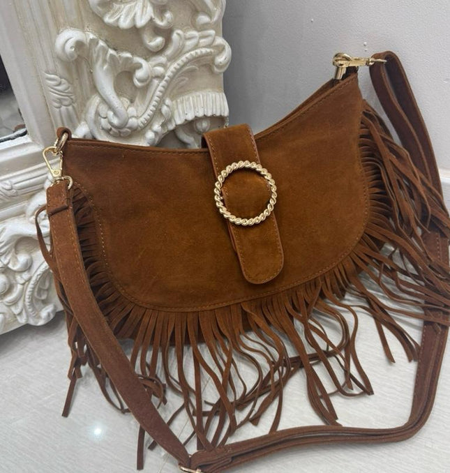 Elena ~ Faux Suede Tassle Handbag