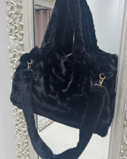 Alicia ~ Luxury Extra Large Faux Fur Tote Bag ~ Black