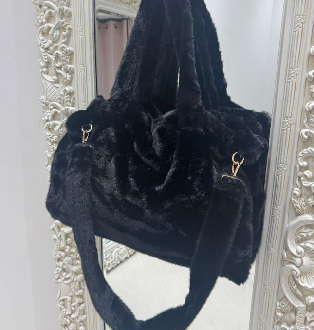 Alicia ~ Luxury Extra Large Faux Fur Tote Bag ~ Black