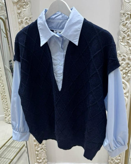 Bunnie ~  Knitted Tank Top With Attached White Shirt