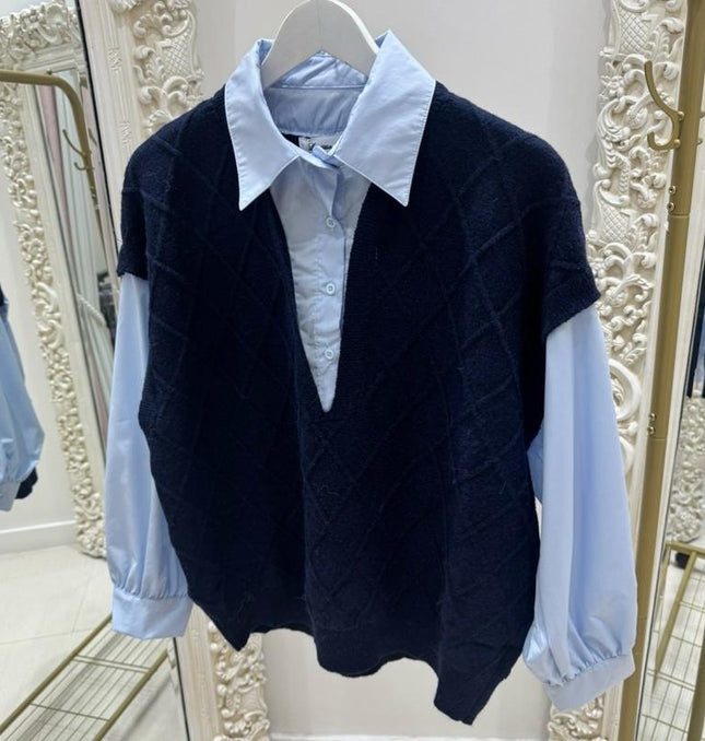 Bunnie ~  Knitted Tank Top With Attached White Shirt