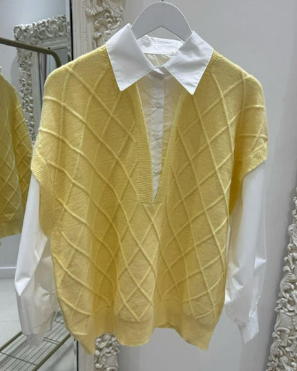 Bunnie ~  Knitted Tank Top With Attached White Shirt