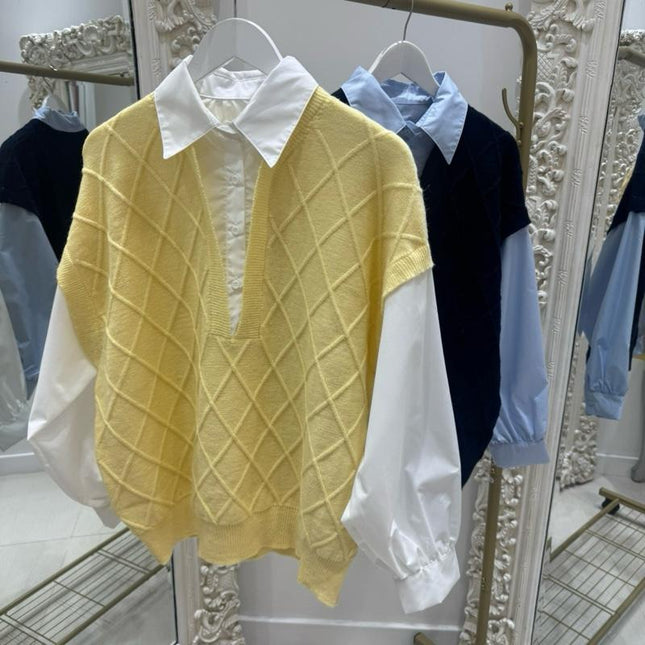 Bunnie ~  Knitted Tank Top With Attached White Shirt