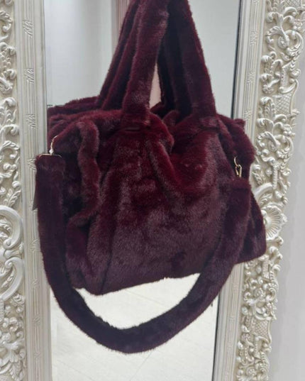 Alicia ~ Luxury Extra Large Faux Fur Tote Bag ~ Burgundy