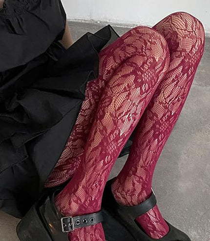 Burgundy Designer Inspired Lace Tights