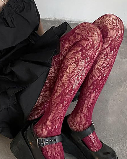 Burgundy Lace Tights
