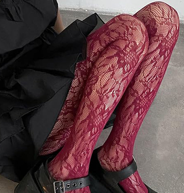 Burgundy Lace Tights