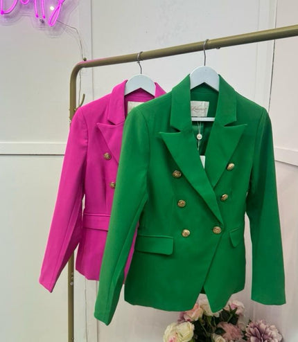 Emerald Green ~ Classic Cut Gold Button Double Breasted Blazer