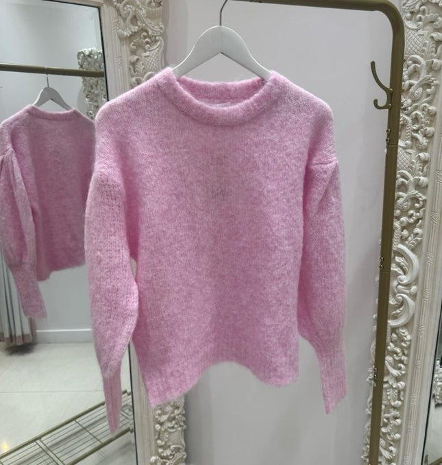 Belle ~ Pastel Fluffy Knitted Jumpers With Balloon Sleeves