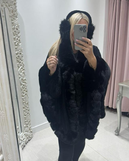 Holly Luxury Faux Fur Collared Cape ~ Black