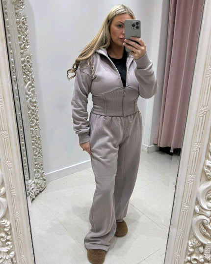 Jodie  ~  Hooded Top With Wide Leg Trousers Fleece Lined Lounge Set