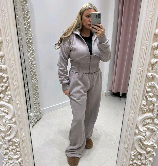 Jodie  ~  Hooded Top With Wide Leg Trousers Fleece Lined Lounge Set