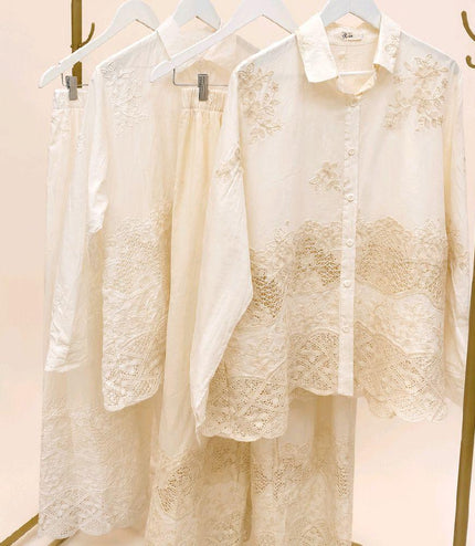Malina ~  Embroidery & Lace Panelled Shirt & Pants
