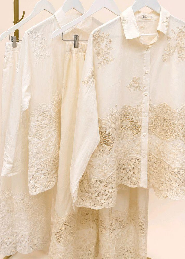 Malina ~  Embroidery & Lace Panelled Shirt & Pants